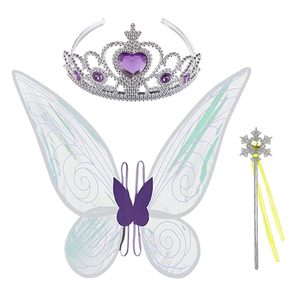 Caraele 2  Fairy Wings För Barn Vit Grön Rosa Lila Fjärilsklänning Vingar Set Fairy Kostym Tillbehör Flickor Liten Organza Purple