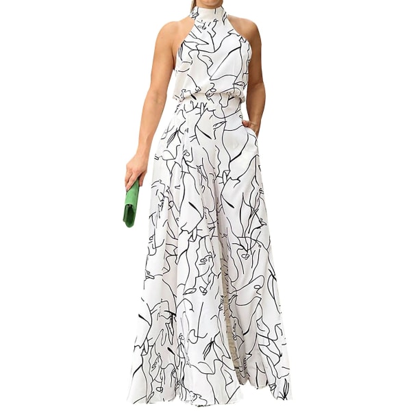 Elegante jumpsuiter for kvinner, vide ben, lange bukser med ermeløs topp for daglig bruk, klubbfest, ball, hjemkomst White 3XL