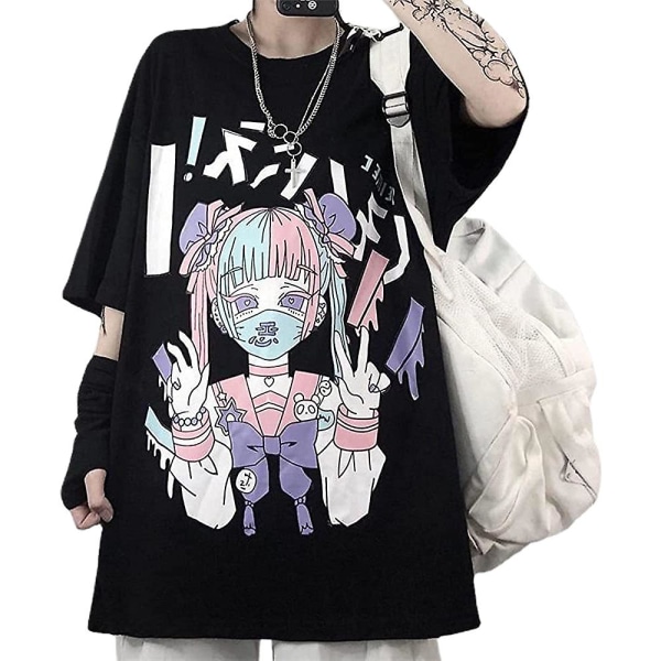 Womens Summer Gothic Style T-shirt Anime Aesthetic Harajuku Fashion Casual Tops S