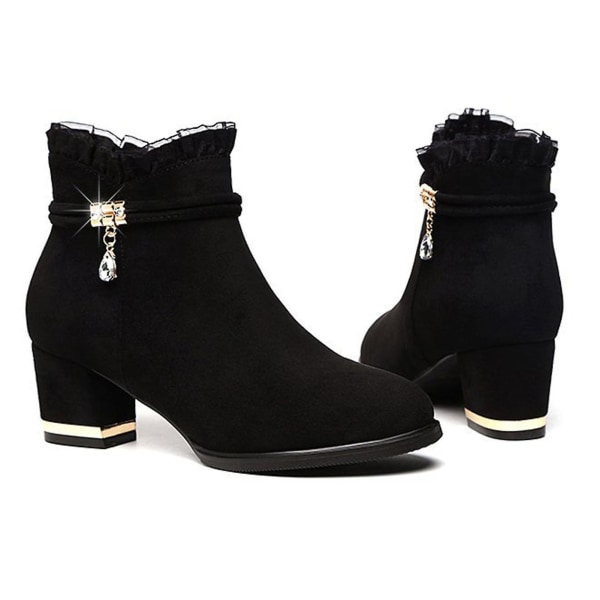 Mesh Støvler Høst Vinter Dame Kule Støvletter Med Kort Sylinder Store Størrelser Sko Black Single Lining 35