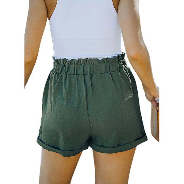 Dame Ensfargede Høye Liv Baggy Shorts Sommer Casual Shorts Army Green M