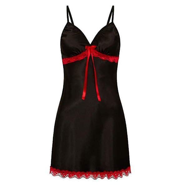 Kvinnors V-ringad spetslingerie Miniklänning Nattkläder Babydoll Nattlinne Chemiser Silkesnattkläder Nattklänning _au Black M