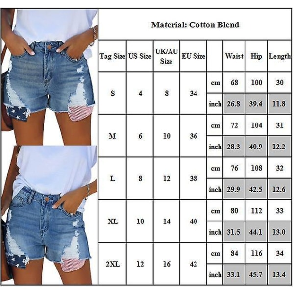 Dame Flåede Denim Shorts med Frynser Flagprint Distressed Casual Hot Pants S