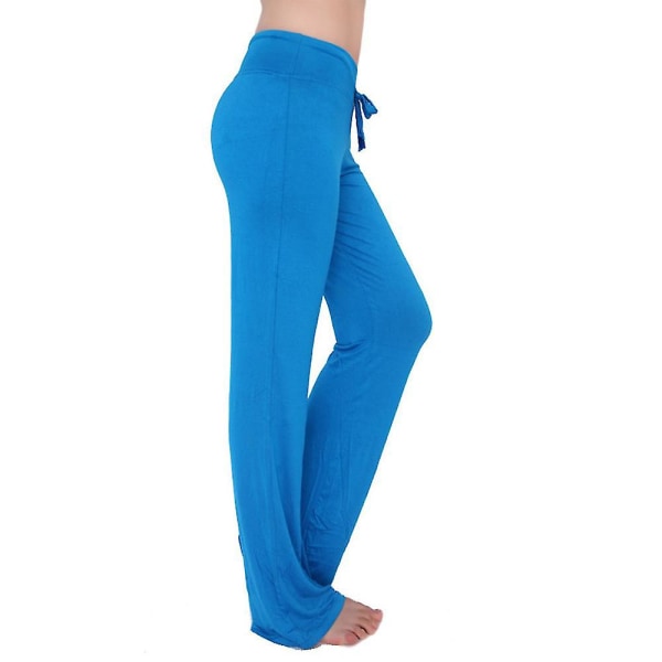Dame Ensfarvede Løse Yogabukser med Snøre Åndbare Gymnastik Sports Pilates Lange Bukser Lake Blue XL
