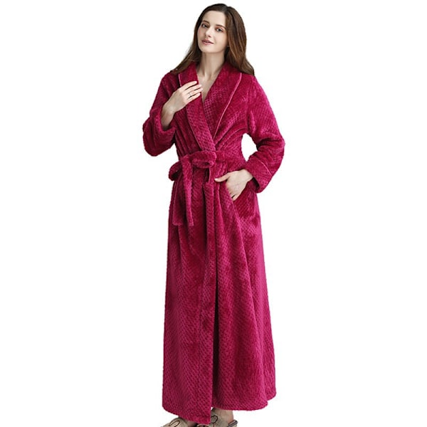 Badekåper for kvinner, tykke varme flanellpysjamaser, damepysjamas XL wine red
