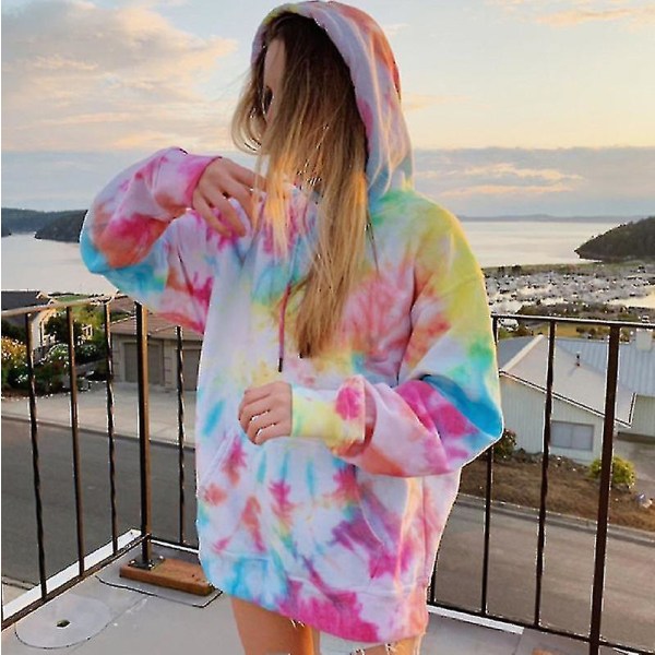 Tie Dye Sweatshirt Långärmad Dragsko Pullover Toppar Lös Casual Sweatshirt För Green S