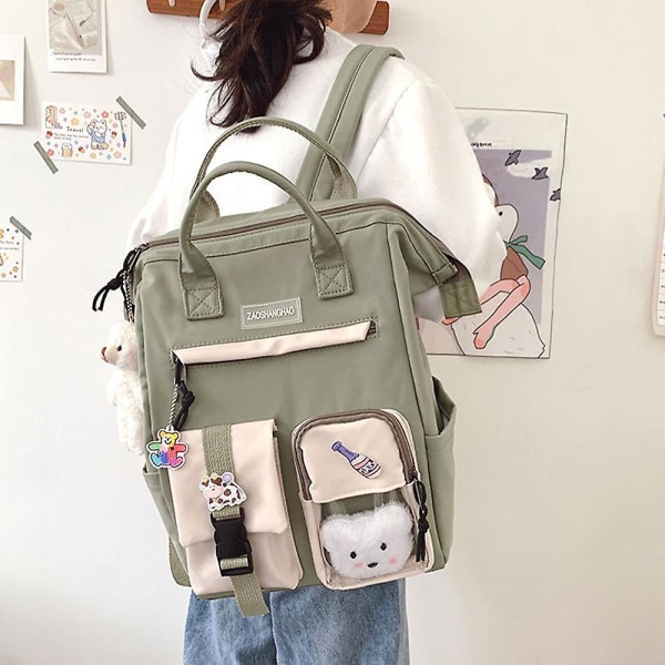 Ryggsäck för Kvinnor Tonåringar Flickor Kawaii Söt Björn College Studenter Rese Casual Skolväska Green