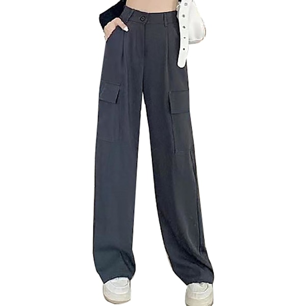 Dam Vida Ben Cargobyxor Baggy Högmidjade Byxor Med Bomull För Tights Hängslen Sneakers Gray S