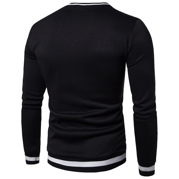 Herre Colorblock V-hals Langærmet Sweatshirt Casual Slim Fit Pullover Jumper Toppe Black XL