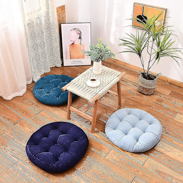 Rund Solid Farge Gulvpute, Tuftet Meditasjonspute Kompatibel Med Sitteplasser På Gulv Tykk Sittepute Meditasjonspute Kompatibel Med Yoga L Navy