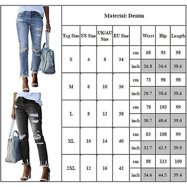 Naisten Kulutetut Boyfriend-farkut Repaleiset Housut Slim Fit Light Blue M
