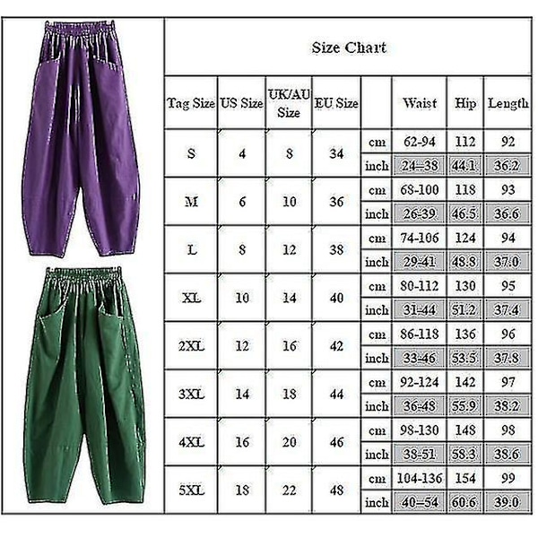 Dame Elastisk Talje Harem Løse Bukser Ensfarvede Poset Aladdin Bukser Purple 2XL