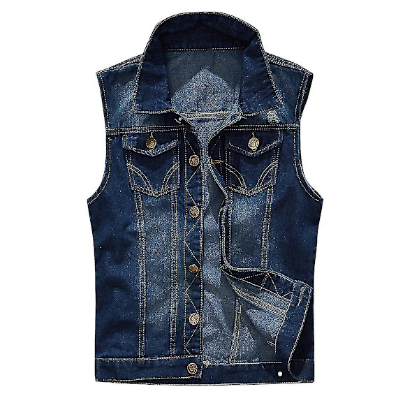 Klassisk denimväst för män, riven, gyllene knappar, ärmlös väst Dark Blue XS