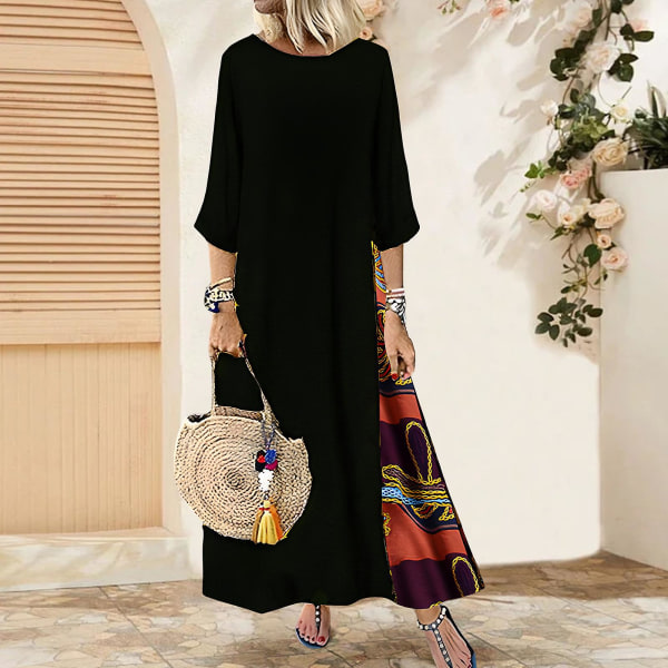 Dame Retro 3/4 Ærme Kjole Blomsterprint Plus Size Kjole Til Strandbrug Brown XL