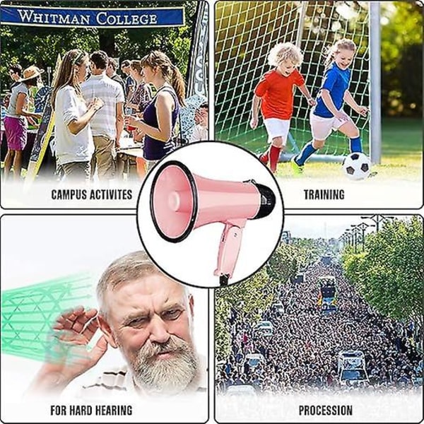 Bärbar megafon bullhorn 20 watt kraft megafon högtalare röst och siren/larmlägen med volymkontroll och rem Pink