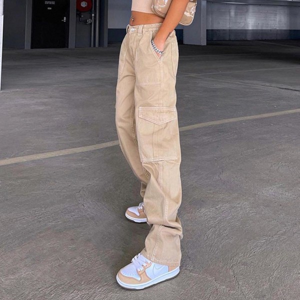 Løse jeans med vide ben for kvinner, attraktive jeans, rette bukser for kvinner og jenter på tur Brown XL