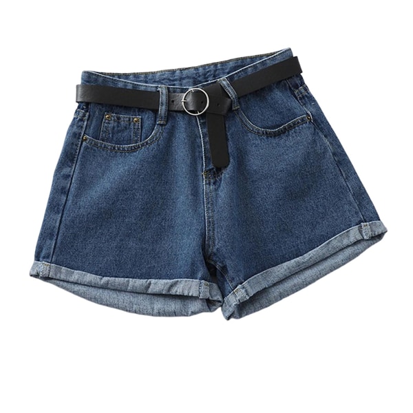 Dam Hög Midja Denimshorts Kvinnliga Korta Jeans Med Rem För Vardaglig Shopping Resor Dark Blue S