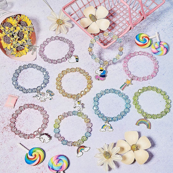 9 Stycken Färgglada Armband Flickarmband Regnbågsfärgade Pärlor Crystal Style