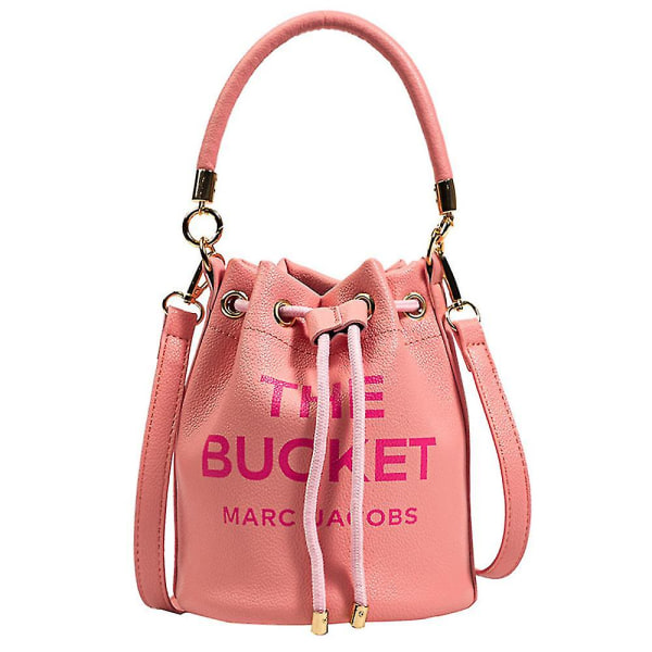 Dame Bucket Taske Pu Læder Justerbar Snøre Håndtaske Tote Crossbody Skuldertaske Pink