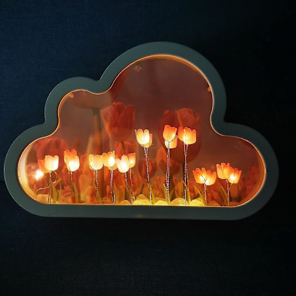 DIY Tulip Nattlampe, Sky Tulip Speil Nattlampe, Simuleringsblomst Bordlampe Pink