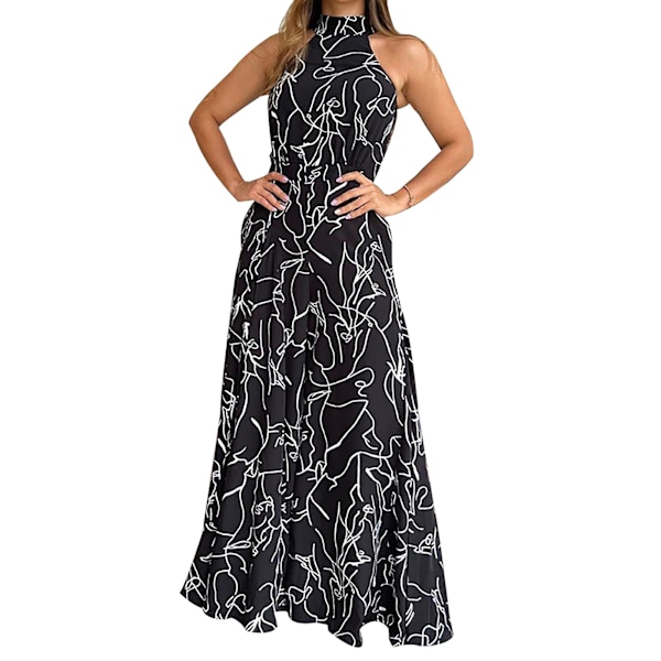 Eleganta jumpsuits för damer, vida ben, långa byxor med ärmlös topp för vardag, klubb, fest, bal, hemkomst Black L