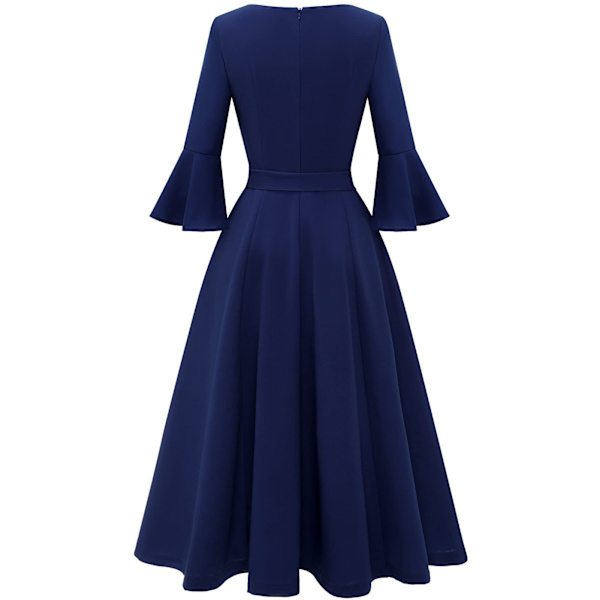 Elegante cocktailkjoler med klokkeærmer til kvinder til bryllup Gæstepasform og udsvajet Beskeden Kirkemidi Aftenkjole marineblå M navy blue m