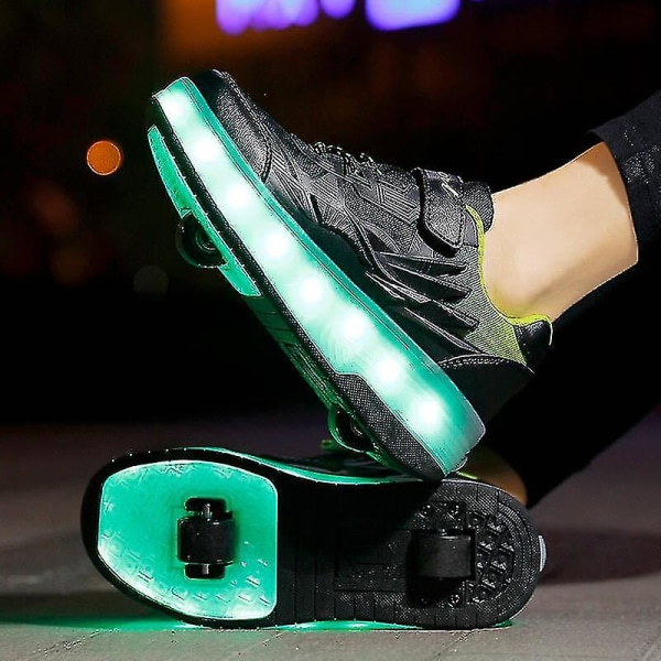 Børnesneakers Dobbelthjulede Sko LED Lys Sko Q7-yky Black 39