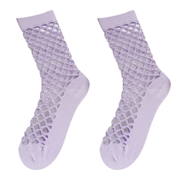 Damstrumpor i fisknät, flerfärgade, ihåliga strumpor, snygga, tunna mesh-strumpor med hål Purple