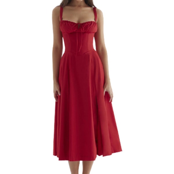 Print Bustier Sundress Dragsko Spets Ärmlös klänning för kvinnor Red S