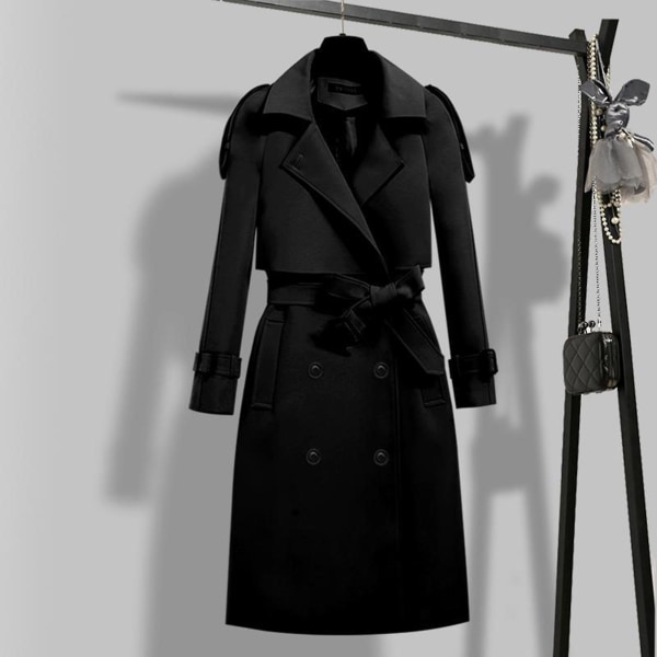 Klassisk trenchcoat til damer, mellemlang, moderigtig og vindtæt frakke til hverdagsbrug om efteråret og foråret Khaki 3XL