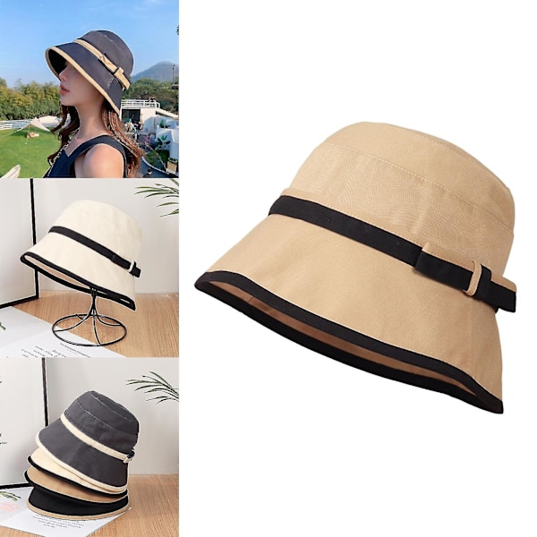 Vår sommar solhatt dam båge elegant färgmatchning solhatt mode fiskare hatt kvinnor, vit Brown