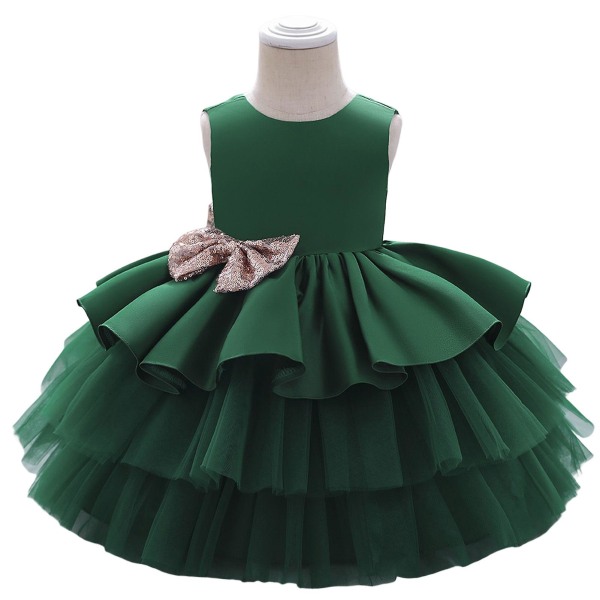 Baby flickor Födelsedag Bröllopsfest Klänningar Broderi Blomma Bröllopsklänning Baby Girl Newborn Princess Dress Green 120cm