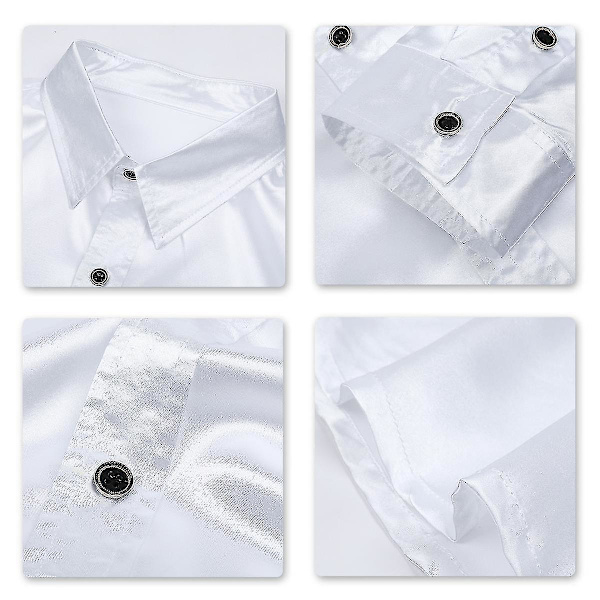 Herr Casual Mode Glänsande Långärmad Slim-fit Formell Skjorta White M