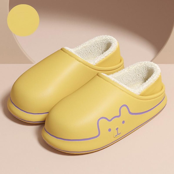 Dame Hjemmesko Nye Vinter Hjemmesko Pige Varm Indendørs Soveværelse Slides Tegneserie Bjørn Bomuldssko Vandtætte Skridsikre Hjemmesko A-yellow 35-36(fit size34-35)