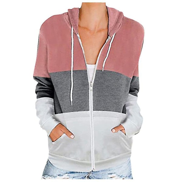 Dame Casual Color Block Hættetrøjer Toppe Langærmet Snøre Pullover Sweatshirts Med Lomme(r) (s-3xl) A Pink L