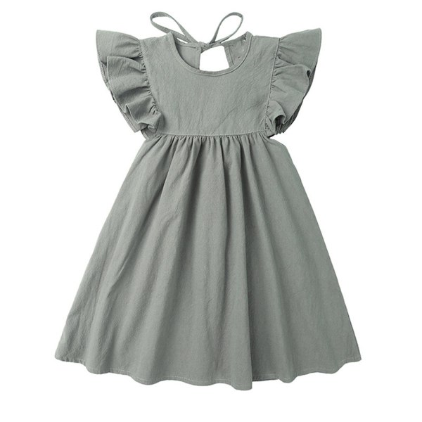 Småbørn Baby Pige Sommerkjole Bomuld Flæse Ærmeløs Sommerkjole Hul Slips i Ryggen Green 80cm