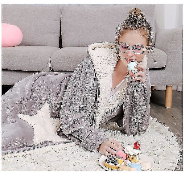 Dam Varm Morgonrock med Huva Mjuk Bekväm Flanell Lång Badrock Grey L