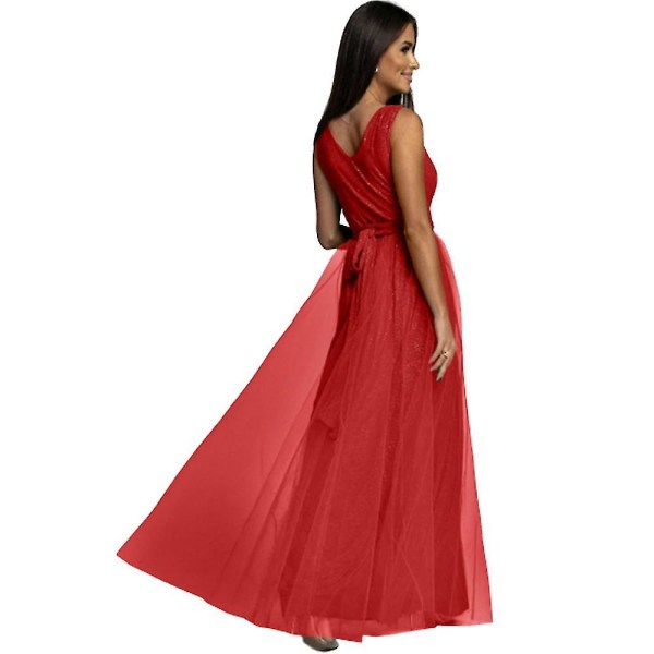 Dame V-hals Brudepige Bryllup Maxi Kjole Dame Galla Balkjole Aften Cocktail Party Slids Lange Kjoler Bedste Gave Red M