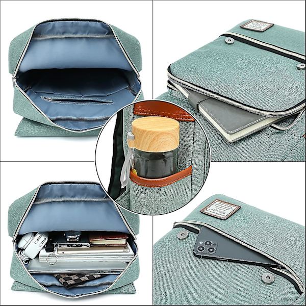 Vihreä vintage-tyylinen työkalulaukku-läppärireppu USB-latausportilla, tyylikäs vettähylkivä matkareppu
