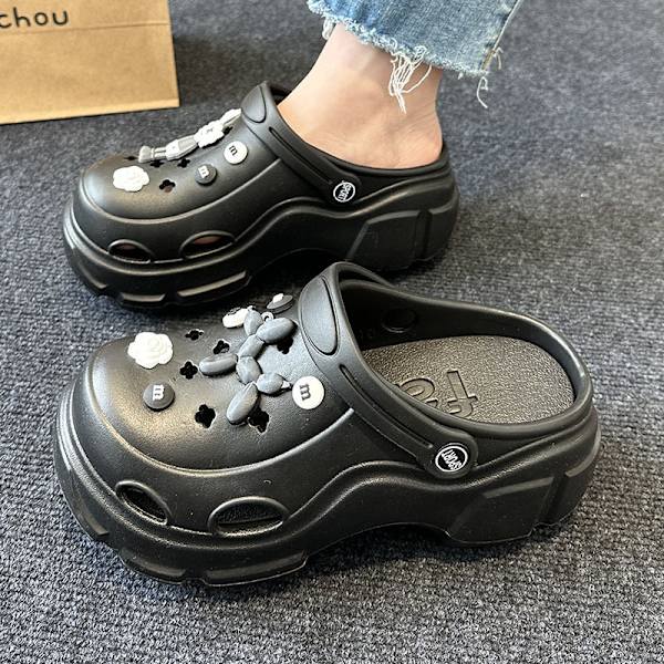 Sko med tyk sål og hævet hul til kvinders sommerstrand anti-slip tåslippers black 1 40-41