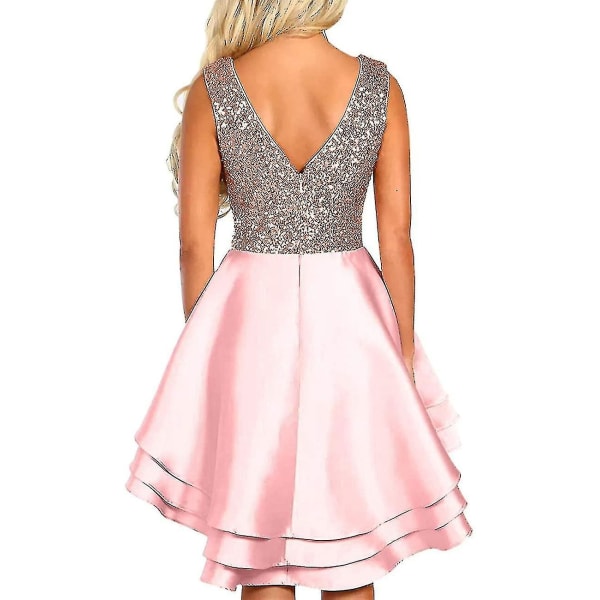 Sequin Glitter V-hals Skater Mini Club Cocktail Party Swing Dress Pink s