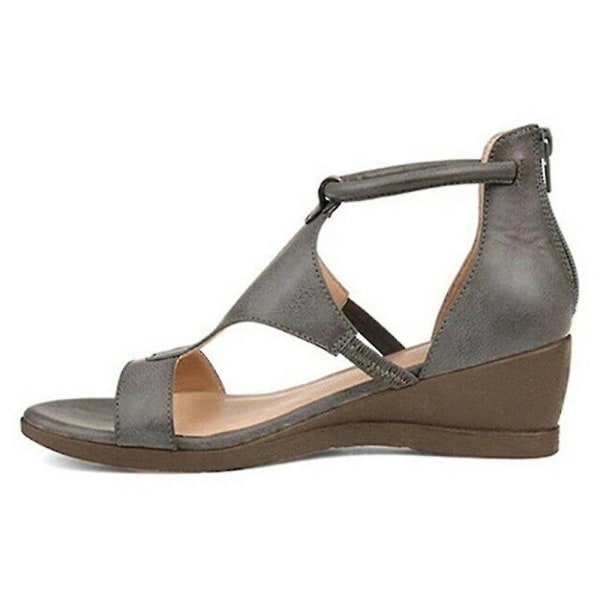 Dame Sandaler med Lav Hæl og Kilehæl Sommer Strand Behagelige Åben Tå Sko Grey 38