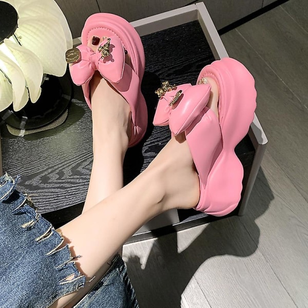 Sommar söta rosa damtofflor tjocka sulor skor casual plattform strand flip flops fritid fluga sandaler sneakers kvinna 2573 Black 39
