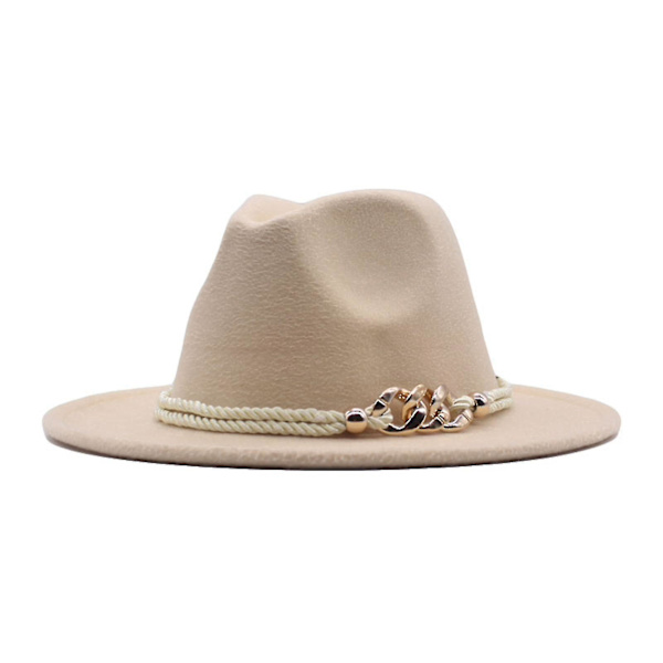 Klassisk bredbrättad Panama Fedora-hatt i ull för dam beige