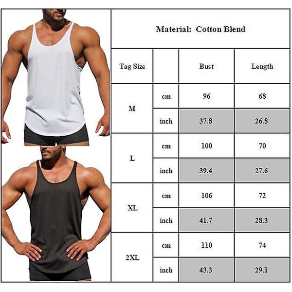 Herre Racerback Sommer Casual Vest Sport Fitness Muskel Tanktopper Ermeløs T-skjorte White 2XL