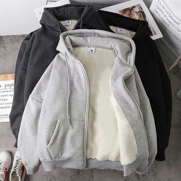 Herre Casual Hættetrøje med Lynlås Japansk Stil Efterårs Cardigan Top Til Forår Efterår Udendørs Brug Grey with Thin Velvet M