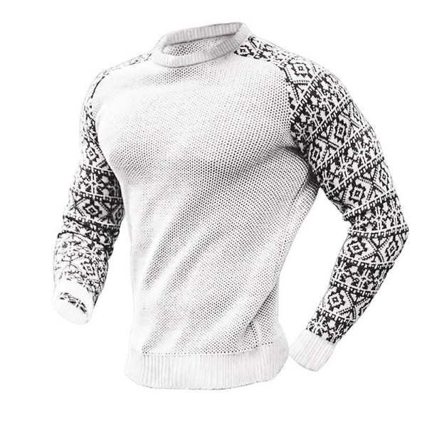 Herre Colorblock Rund Hals Raglan Langermet Genser Jumper Vinter Strikk Casual Pullover Topper White 3XL