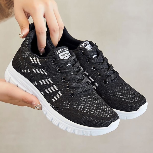 Dame Treningssko Løping Pustende Atletisk Snøring Sports Fitness Gym Joggesko Gåsko Arbeidssko Black 38