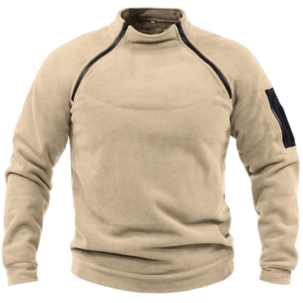 Herre Stand Krage Genser Vinter Varmende Pustende Pullover Casual Langermet Termisk Jakke Khaki XL