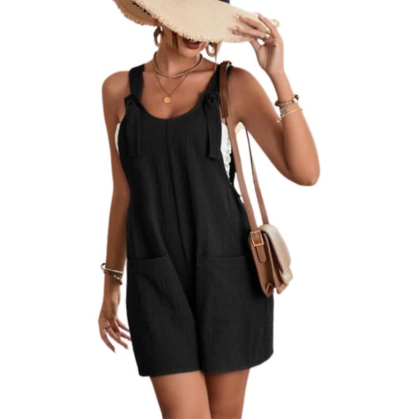 Polyester ensfargede overalls lettvekts kul stil rette ben løse allsidige jumpsuit Black M